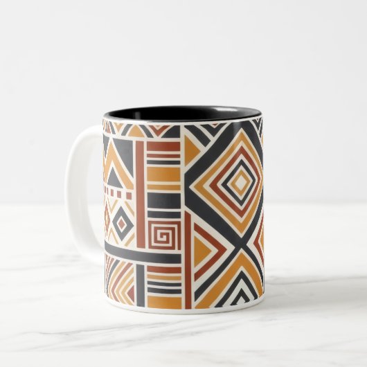"Boho Geometric Pattern Mug, Earthy Tones Cup Tweekleurige Koffiemok (Voorkant links)