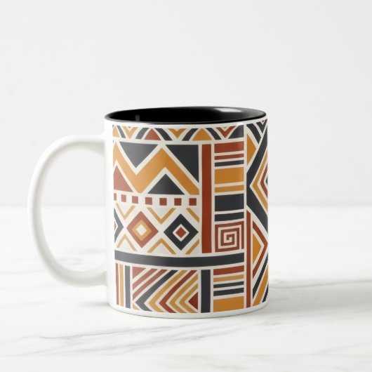 "Boho Geometric Pattern Mug, Earthy Tones Cup Tweekleurige Koffiemok (Links)