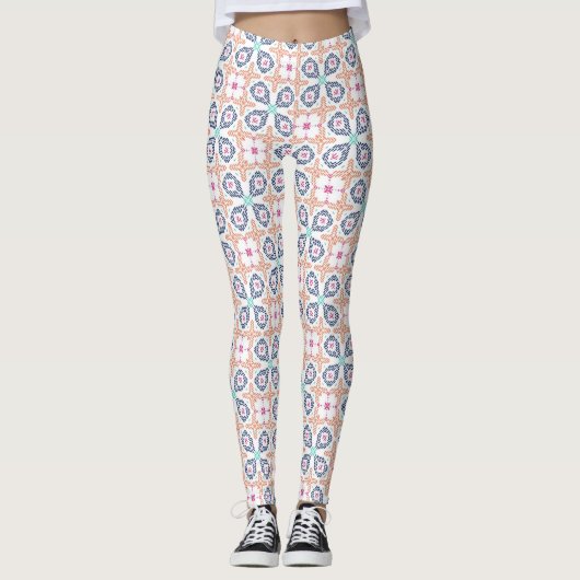 Boho Geometric Stitchwork Floral Seamless Leggings (Voorkant)