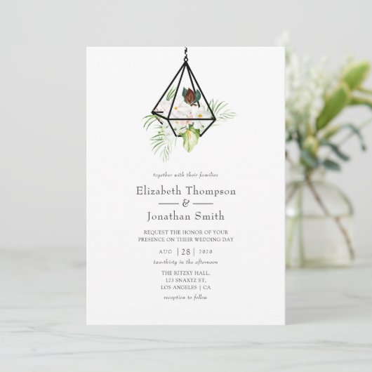 Boho Geometric Terrarium Floral Wedding Kaart (Staand voorkant)