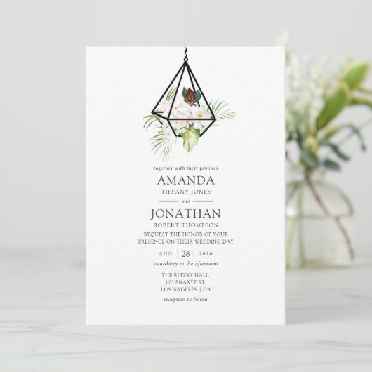 Boho Geometric Terrarium Floral Wedding Kaart (Staand voorkant)