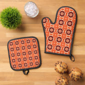  Boho geometrisch bloemenpatroon Ovenwant & Pannenlap Set (Top down)