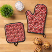 Boho geometrisch bloemenpatroon Ovenwant & Pannenlap Set (Top down)