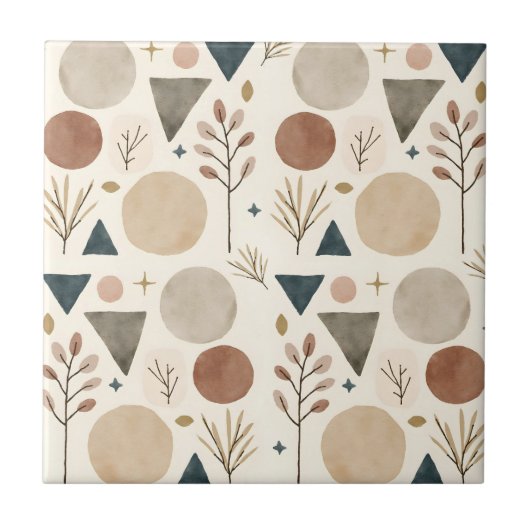 Boho geometrisch botanisch patroonontwerp 385 tegeltje (Voorkant)