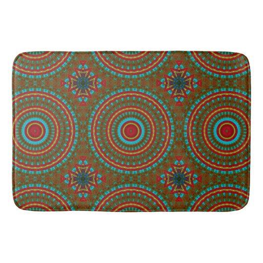 Boho Geometrisch Bruin Rood Geel Blauw Etnisch Sta Badmat (Voorkant)