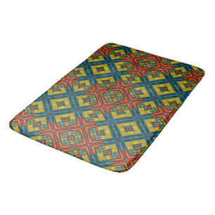 Boho geometrisch bruin rood geel blauw etnisch tri badmat