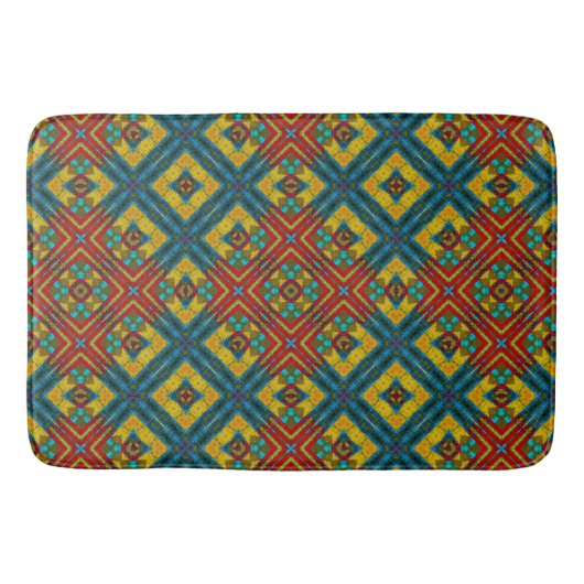 Boho geometrisch bruin rood geel blauw etnisch tri badmat (Voorkant)
