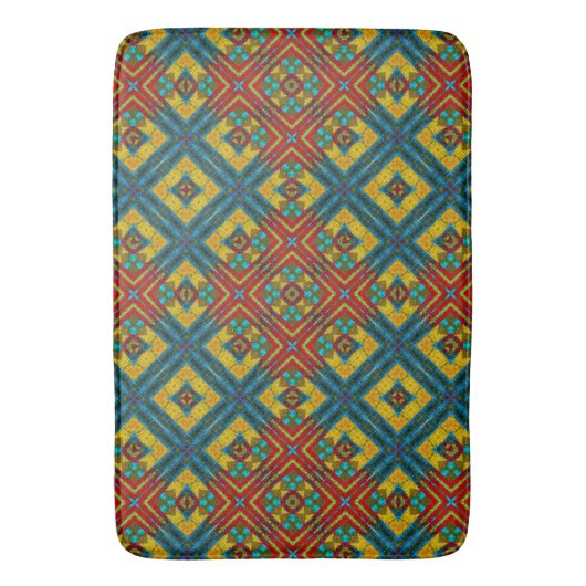 Boho geometrisch bruin rood geel blauw etnisch tri badmat (Voorkant Verticaal)