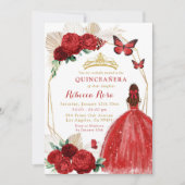 Boho geometrisch goud en rode rozen Quinceañera Kaart (Voorkant)