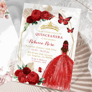 Boho geometrisch goud en rode rozen Quinceañera Kaart