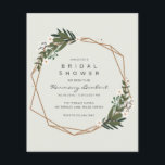 Boho Geometrisch Goud Groene Budget Bruidsdouche Flyer<br><div class="desc">Moderne boho goedkope uitnodigingsfolder voor een bruidsdouche met de details van uw evenement binnen een gouden geometrisch kader omringd door groen en witte bloemen. Een botanisch ontwerp dat perfect is voor een boheemse viering in de zomer. Deze goedkope bruidsdouche uitnodigingen worden gedrukt op vellen papier voor een budgetvriendelijke optie. Kader...</div>
