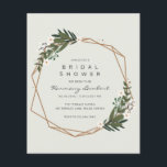 Boho Geometrisch Goud Groene Budget Bruidsdouche Flyer<br><div class="desc">Moderne boho goedkope uitnodigingsfolder voor een bruidsdouche met de details van uw evenement binnen een gouden geometrisch kader omringd door groen en witte bloemen. Een botanisch ontwerp dat perfect is voor een boheemse viering in de zomer. Deze goedkope bruidsdouche uitnodigingen worden gedrukt op vellen papier voor een budgetvriendelijke optie. Kader...</div>