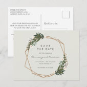 Boho Geometrisch Gouden Frame Groene Save the Date Aankondigingskaart (Voorkant / Achterkant)