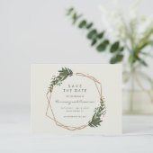 Boho Geometrisch Gouden Frame Groene Save the Date Aankondigingskaart (Staand voorkant)