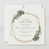Boho Geometrisch Gouden Frame Groene Save the Date Magnetische Uitnodiging (Voorkant)