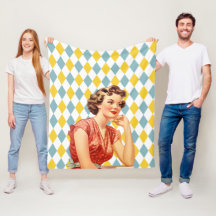 Boho geometrisch patroon met 50s ladys geel blauw