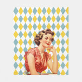 Boho geometrisch patroon met 50s ladys geel blauw fleece deken (Voorkant)