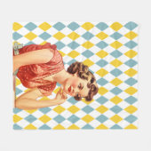 Boho geometrisch patroon met 50s ladys geel blauw fleece deken (Voorkant (Horizontaal))