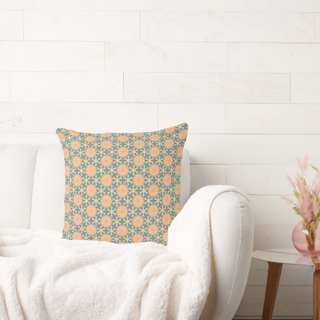 Boho, geometrisch sinaasappel en blauw 20 inch kus kussen (Bank)