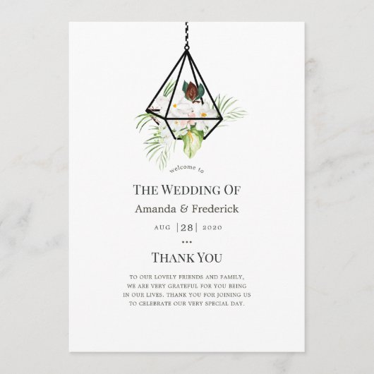 Boho geometrisch terrarium bloem bruiloft programmakaart (Voorkant)