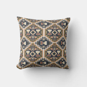 Boho Geometrisch Zwart Geel Tan Patroon Kussen