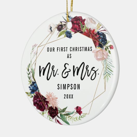 Boho Geometrische Eerste Kerstmis Als Meneer en Me Keramisch Ornament (Links)