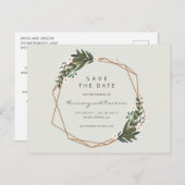 Boho Geometrische Gouden Lijst Groenelementen Save Aankondigingskaart (Voorkant / Achterkant)