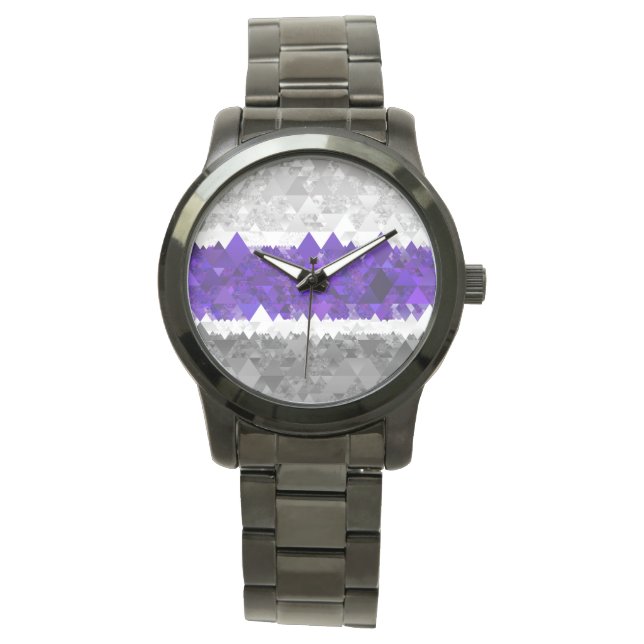 Boho Geometrische Mod Retro Greygender Pride Vlag Horloge (Voorkant)
