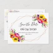Boho Geometrische Waterverf Floral Save the Date Briefkaart (Voorkant / Achterkant)
