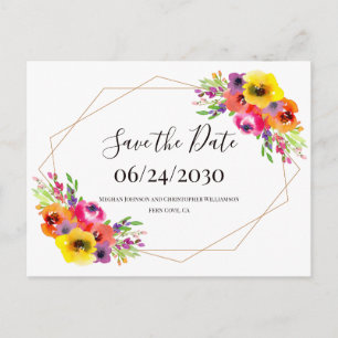 Boho Geometrische Waterverf Floral Save the Date Briefkaart
