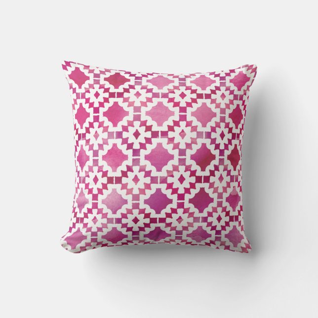 Boho Geometrische Waterverf Pinks Kussen (Voorkant)