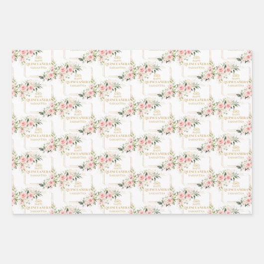 Boho gepersonaliseerde blush rozen gouden quincean inpakpapier vel (Voorkant 3)