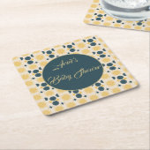 Boho gepersonaliseerde zon maan sterren blauw geel kartonnen onderzetters (Schuin)