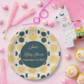 Boho gepersonaliseerde zon maan sterren blauw geel papieren bordje (Feest)