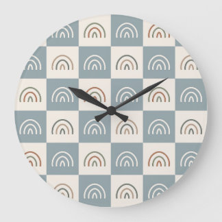 Boho Geruite Regenboog Minimalistisch Patroon Grote Klok