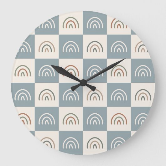 Boho Geruite Regenboog Minimalistisch Patroon Grote Klok (Voorkant)