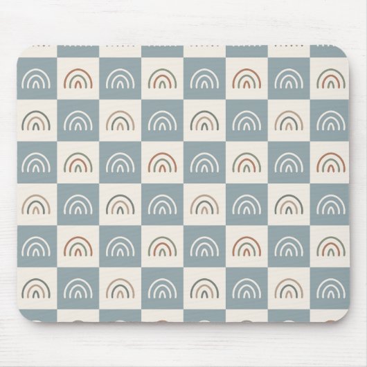 Boho Geruite Regenboog Minimalistisch Patroon Muismat (Voorkant)