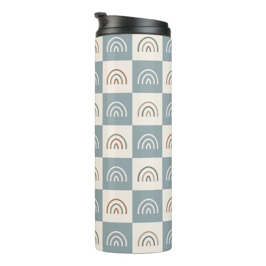 Boho Geruite Regenboog Minimalistisch Patroon Thermosbeker (Geroteerd rechts)
