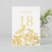 Boho Geschetterde Vlinders Gouden Tafel Nummers Folie Uitnodiging (Staand Voorkant)