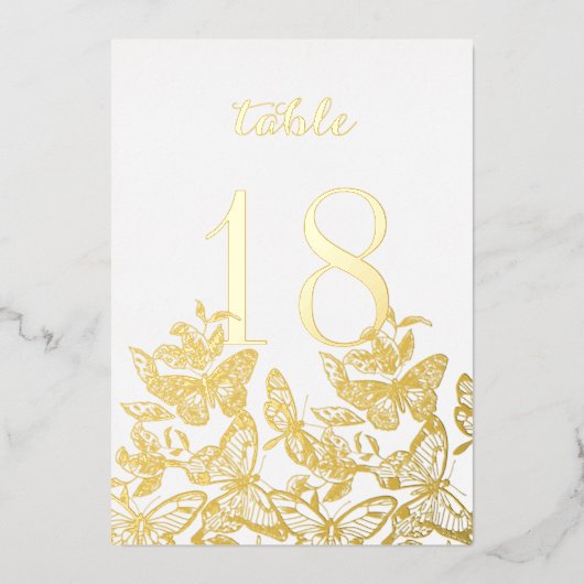 Boho Geschetterde Vlinders Gouden Tafel Nummers Folie Uitnodiging (Voorkant)