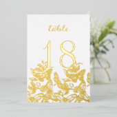Boho Geschetterde Vlinders Gouden Tafel Nummers Folie Uitnodiging (Staand Voorkant)