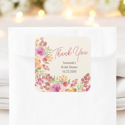 Boho Geschilderde Bloem Bruidsfeest Bedankt Vierkante Sticker