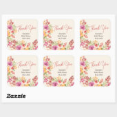 Boho Geschilderde Bloem Bruidsfeest Bedankt Vierkante Sticker (Vel)