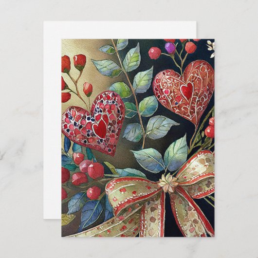 Boho geschilderde harten valentijn feestdagenkaart (Voorkant / Achterkant)