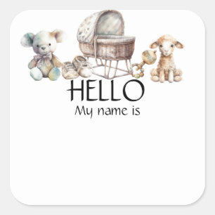 Boho Geslacht Neutrale Baby Shower Naamlabel  Vierkante Sticker