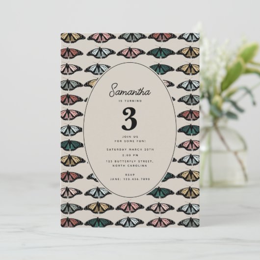 Boho Geslacht Neutrale Vlinders Verjaardagsfeest Kaart (Staand voorkant)