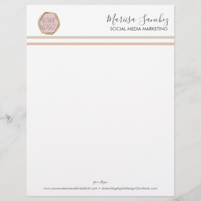 Boho Gestreepte Briefhoofd met Eigen Logo (Voorkant)