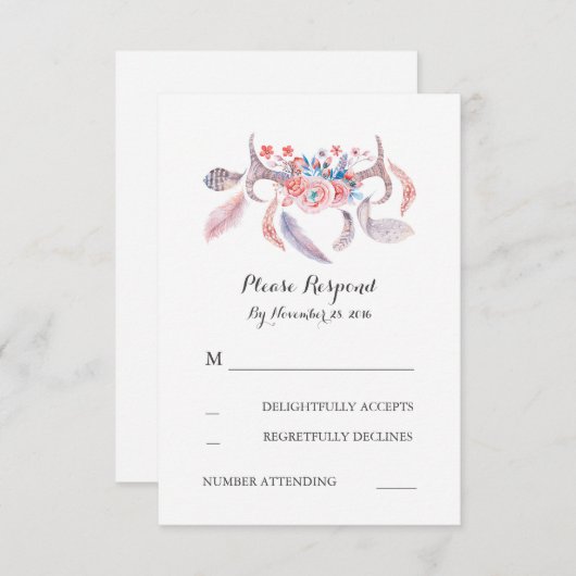 Boho gewei bruiloft RSVP (Voorkant / Achterkant)