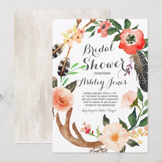 Boho gewei vetplanten Bruids Douche Uitnodiging (Voorkant / Achterkant)