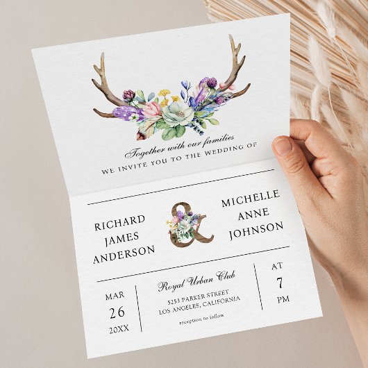Boho Geweien Bloemen Bloem QR Code Bruiloft